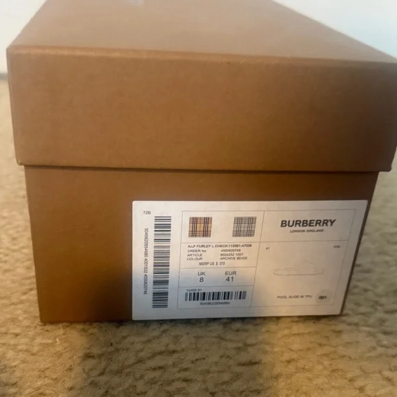 Burberry Beige and Black Check Slides - Picture 5 of 5